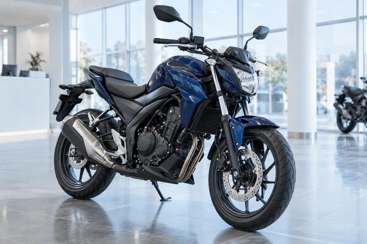 Moto azul em uma loja contemporânea